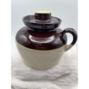 Vintage Roseville Ransbottom RRP McCoy Two Tone Stoneware Bean Pot Crock Lid & H